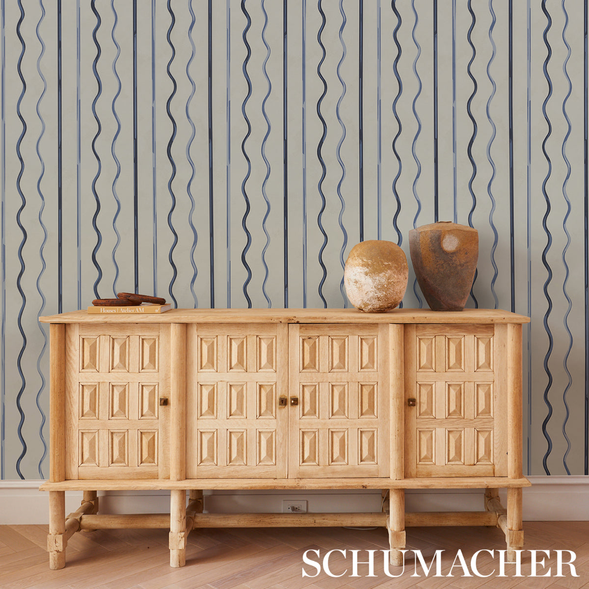 Schumacher Affogato Cornflower & Deep Navy Wallpaper 5015572