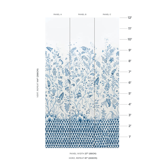 Schumacher Chinoiserie Grande Panel Set Indigo Wallpaper 5015820