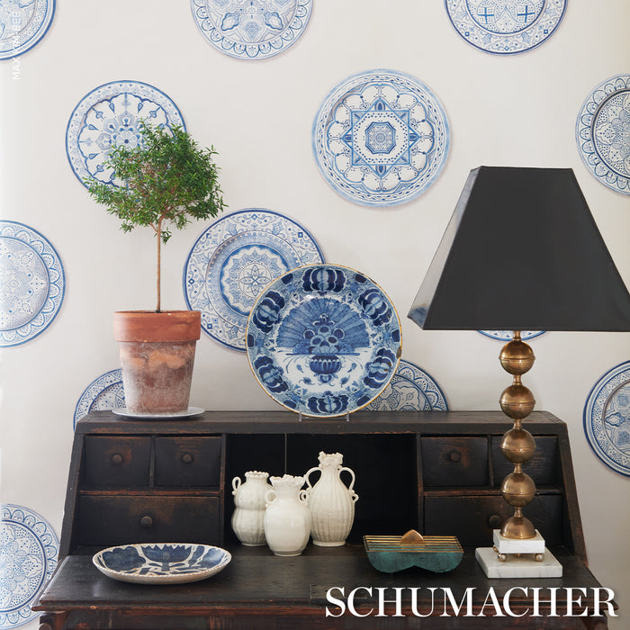 Schumacher Montecito Porcelain Indigo Wallpaper 5015840