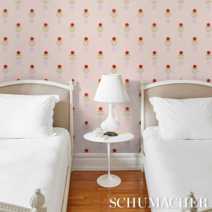 Schumacher Forget Me Dots Pink Wallpaper Sample 5015881