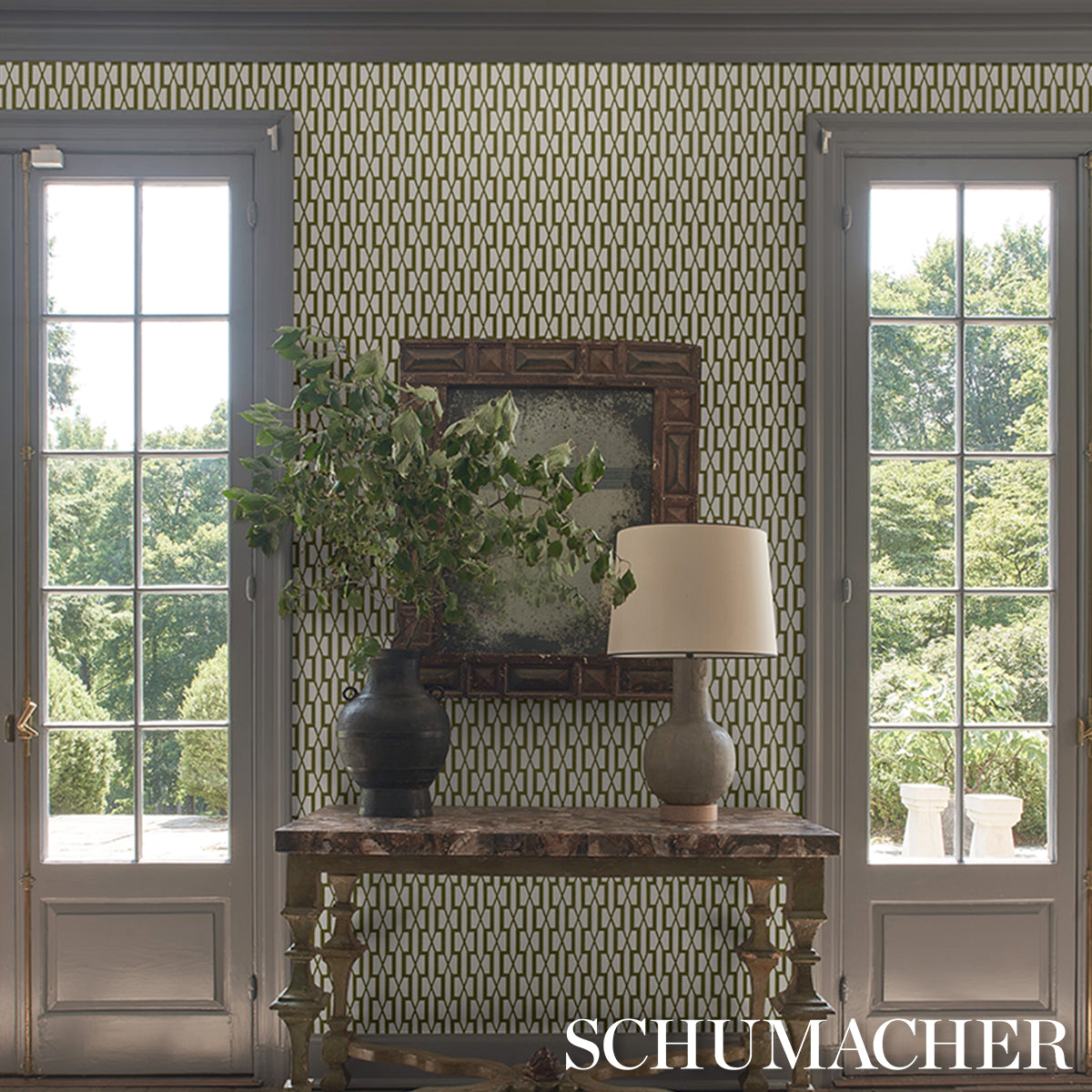 Schumacher Belvedere Olive Wallpaper 5015910