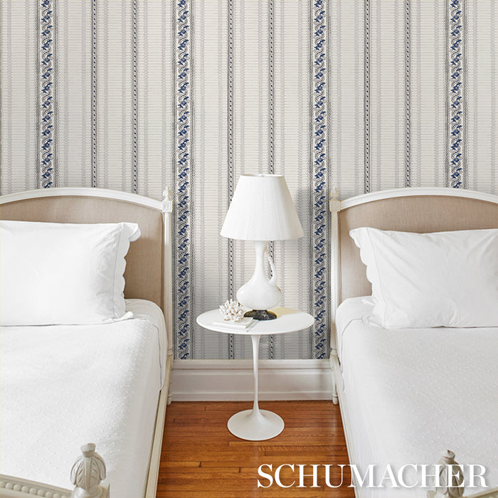 Schumacher Serena Stripe Blue Wallpaper 5015930