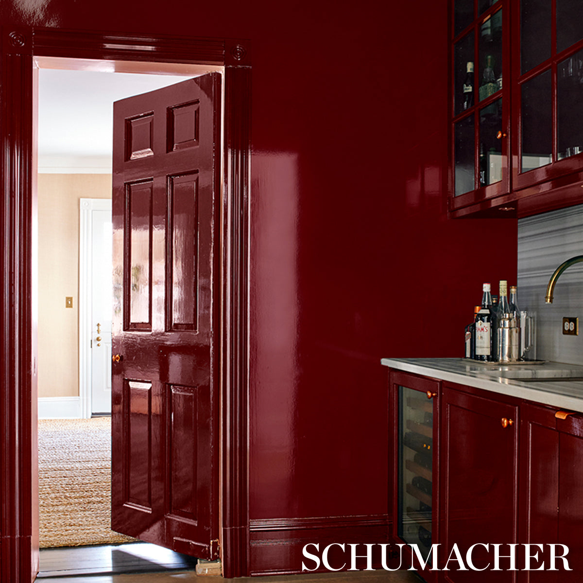 Schumacher Ace Faux Lacquer Performance Vinyl Maroon Wallpaper 5015940