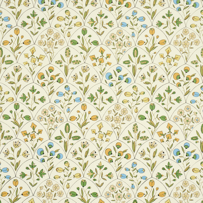 Schumacher Frances Scallop Floral Document Wallpaper Sample 5015961