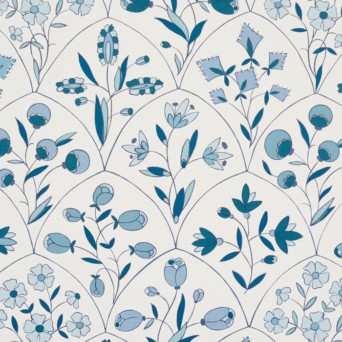 Schumacher Frances Scallop Floral Blues Wallpaper 5015962