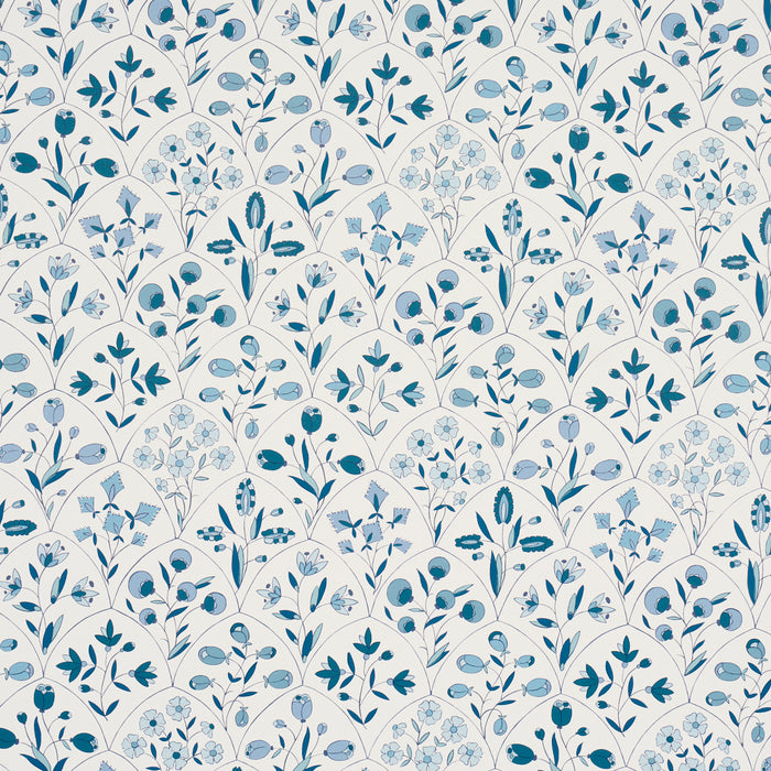 Schumacher Frances Scallop Floral Blues Wallpaper Sample 5015962