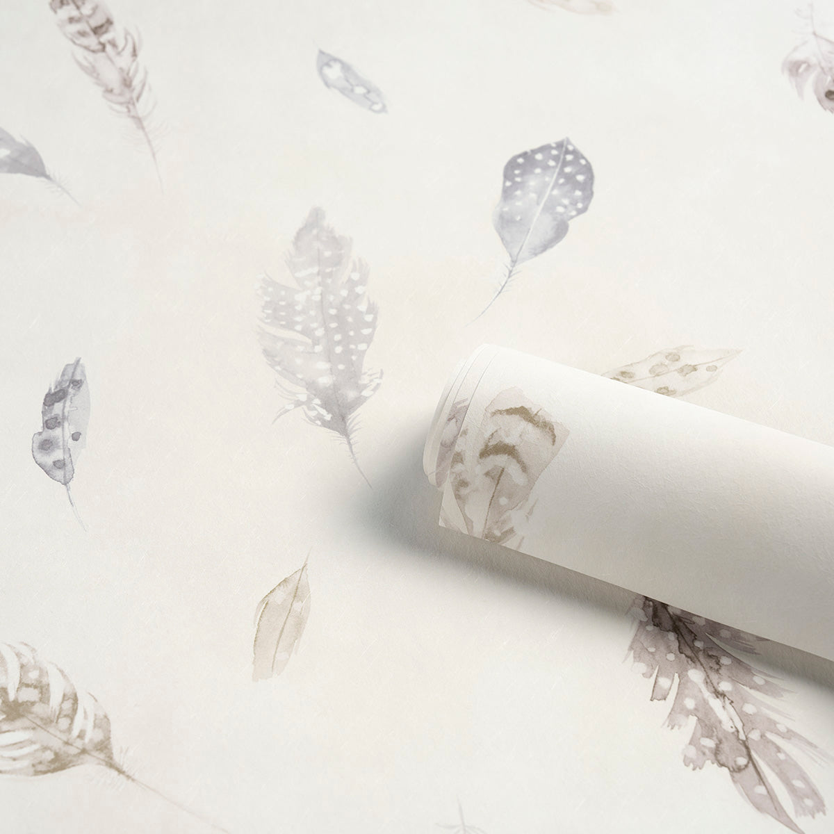 Schumacher Woodland Feathers Pebble Wallpaper Sample 5016060