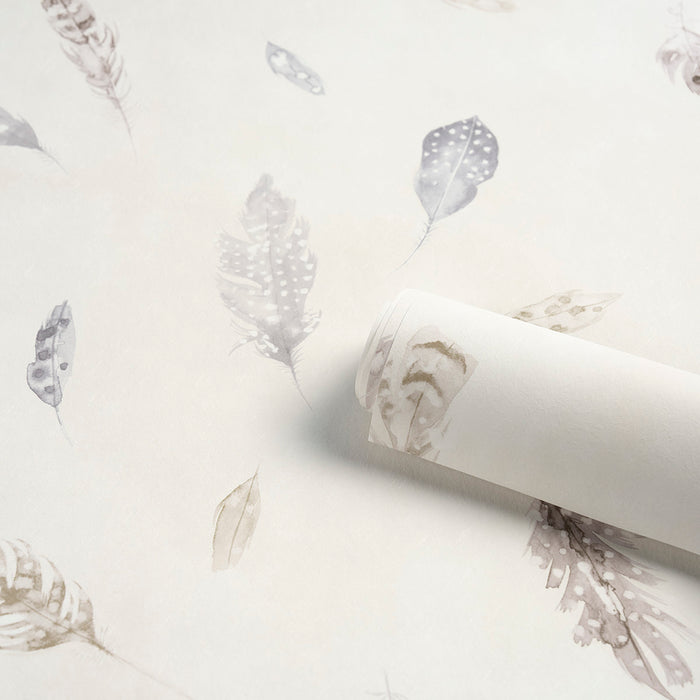 Schumacher Woodland Feathers Pebble Wallpaper Sample 5016060