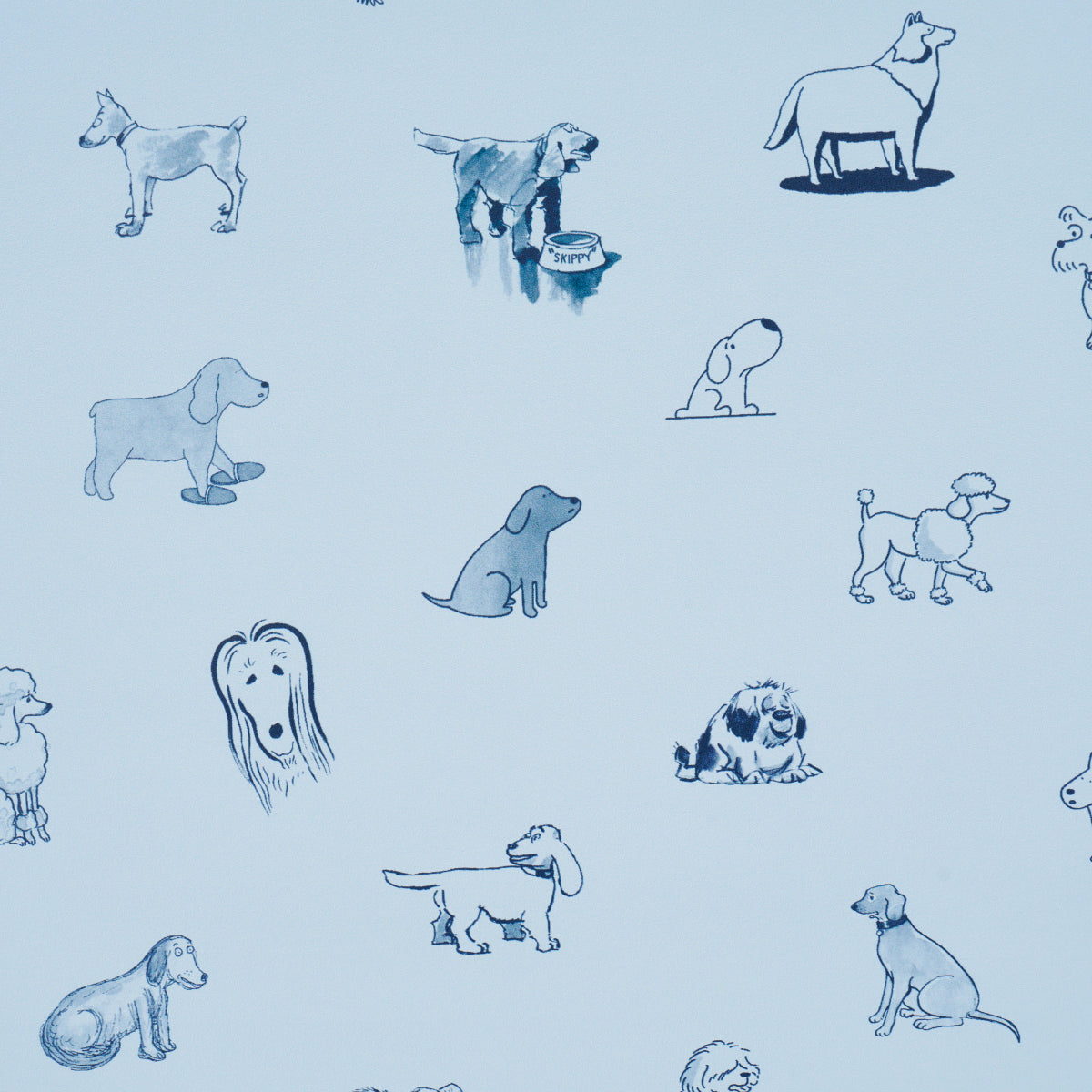 Schumacher Good Dogs Everywhere Sky & Navy Blue Wallpaper Sample 5016132