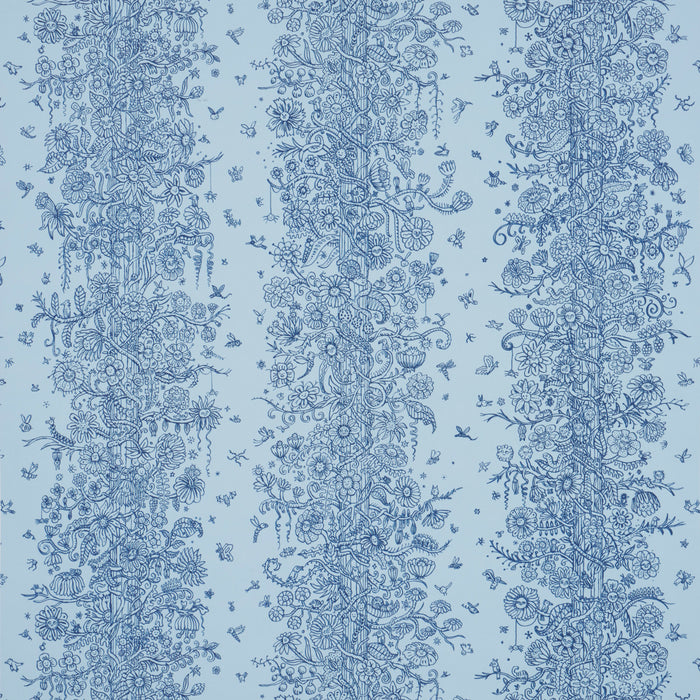 Schumacher Edward Steed's Towers Of Flowers Sky Blue & Navy Wallpaper Sample 5016142