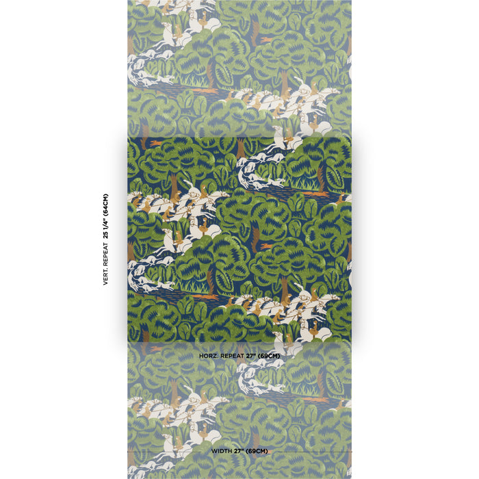 Schumacher Margaret Schloeman's Fox Chase Navy & Green Wallpaper 5016151