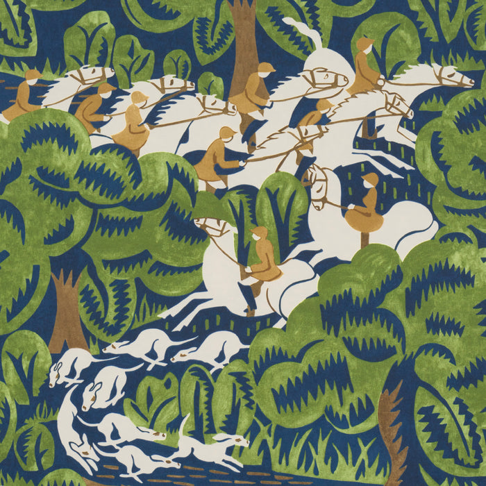 Schumacher Margaret Schloeman's Fox Chase Navy & Green Wallpaper Sample 5016151