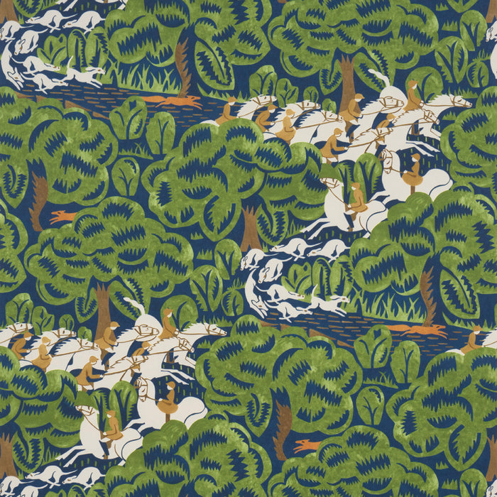 Schumacher Margaret Schloeman's Fox Chase Navy & Green Wallpaper 5016151