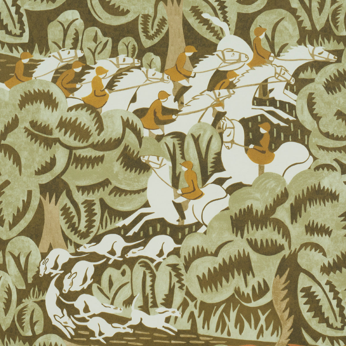 Schumacher Margaret Schloeman's Fox Chase Sage & Soft Brown Wallpaper 5016152