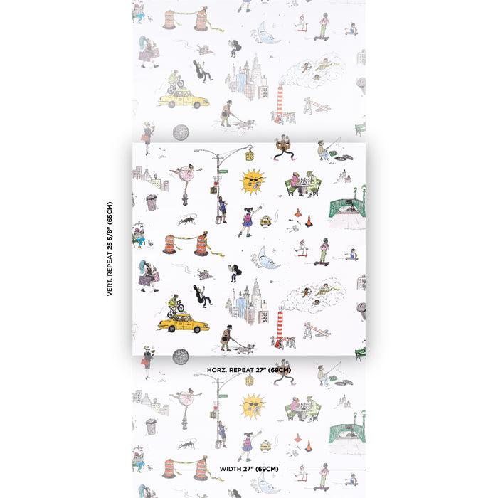 Schumacher Joana Avillez's Street Scenes Multicolor On White Wallpaper Sample 5016170