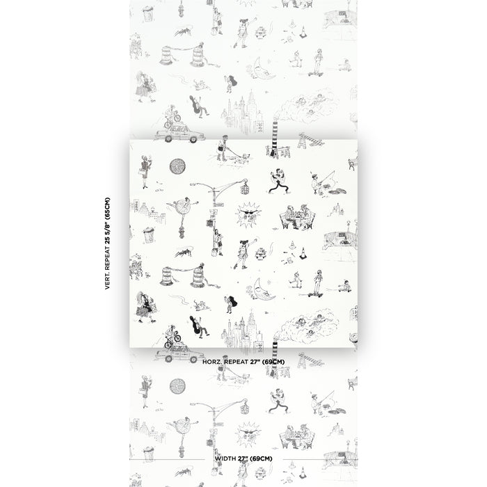 Schumacher Joana Avillez's Street Scenes Black & White Wallpaper Sample 5016171