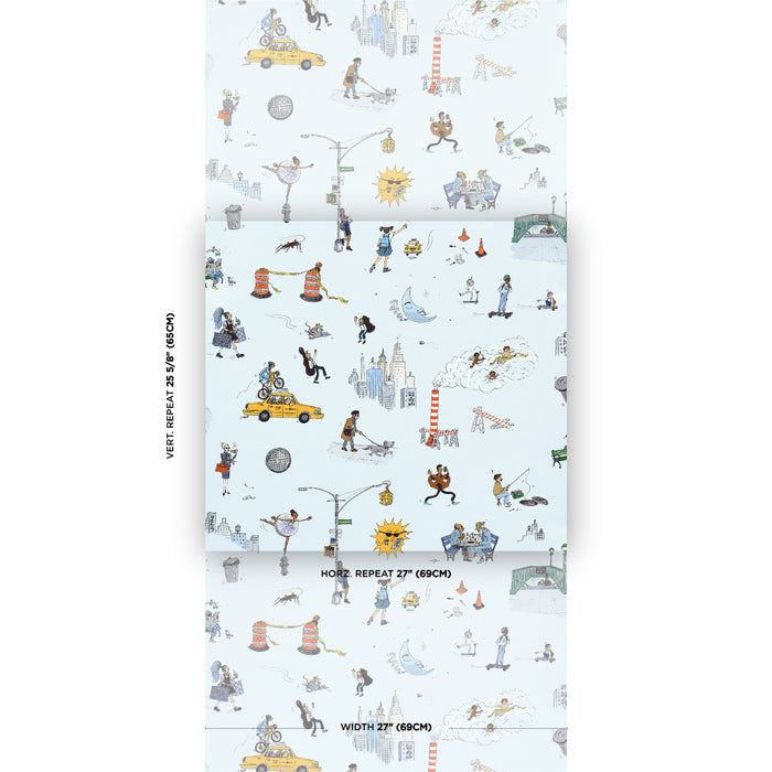 Schumacher Joana Avillez's Street Scenes Multicolor On Sky Blue Wallpaper Sample 5016172