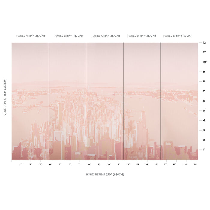 Schumacher Pascal Campion's New York Skyline Blush Wallpaper Sample 5016191