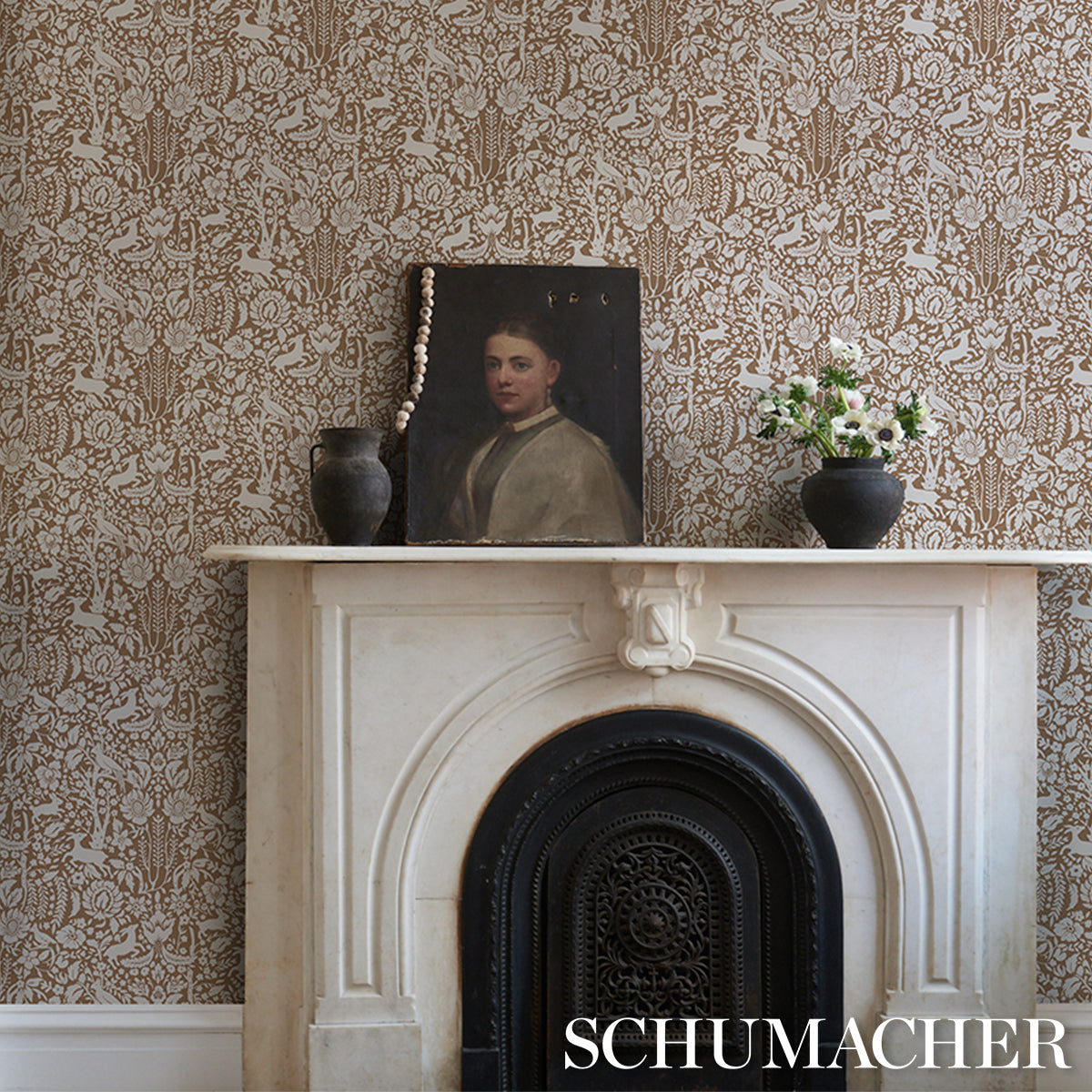 Schumacher Deerfield Mocha Wallpaper Sample 5016260