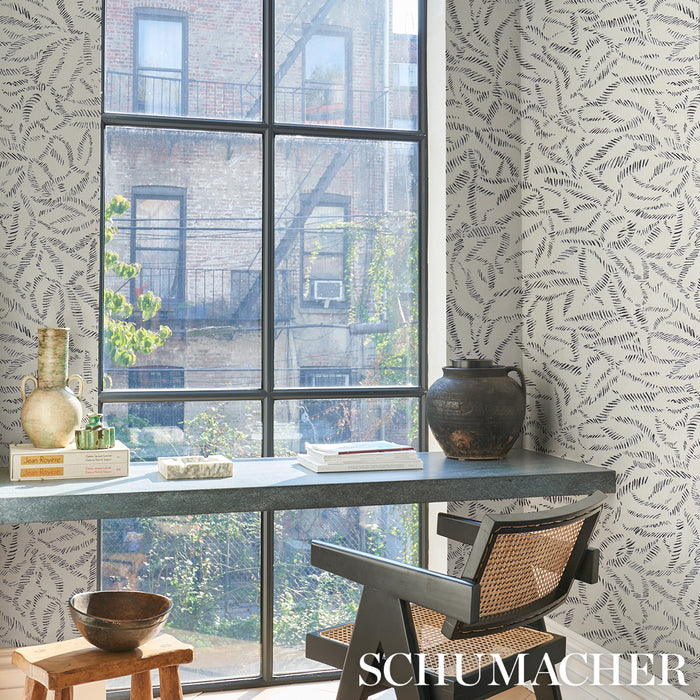 Schumacher Leaf Bloom Charcoal Wallpaper 5016390