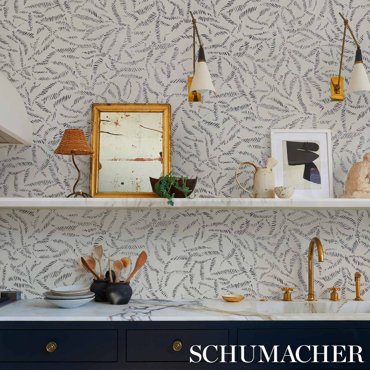 Schumacher Leaf Bloom Charcoal Wallpaper 5016390