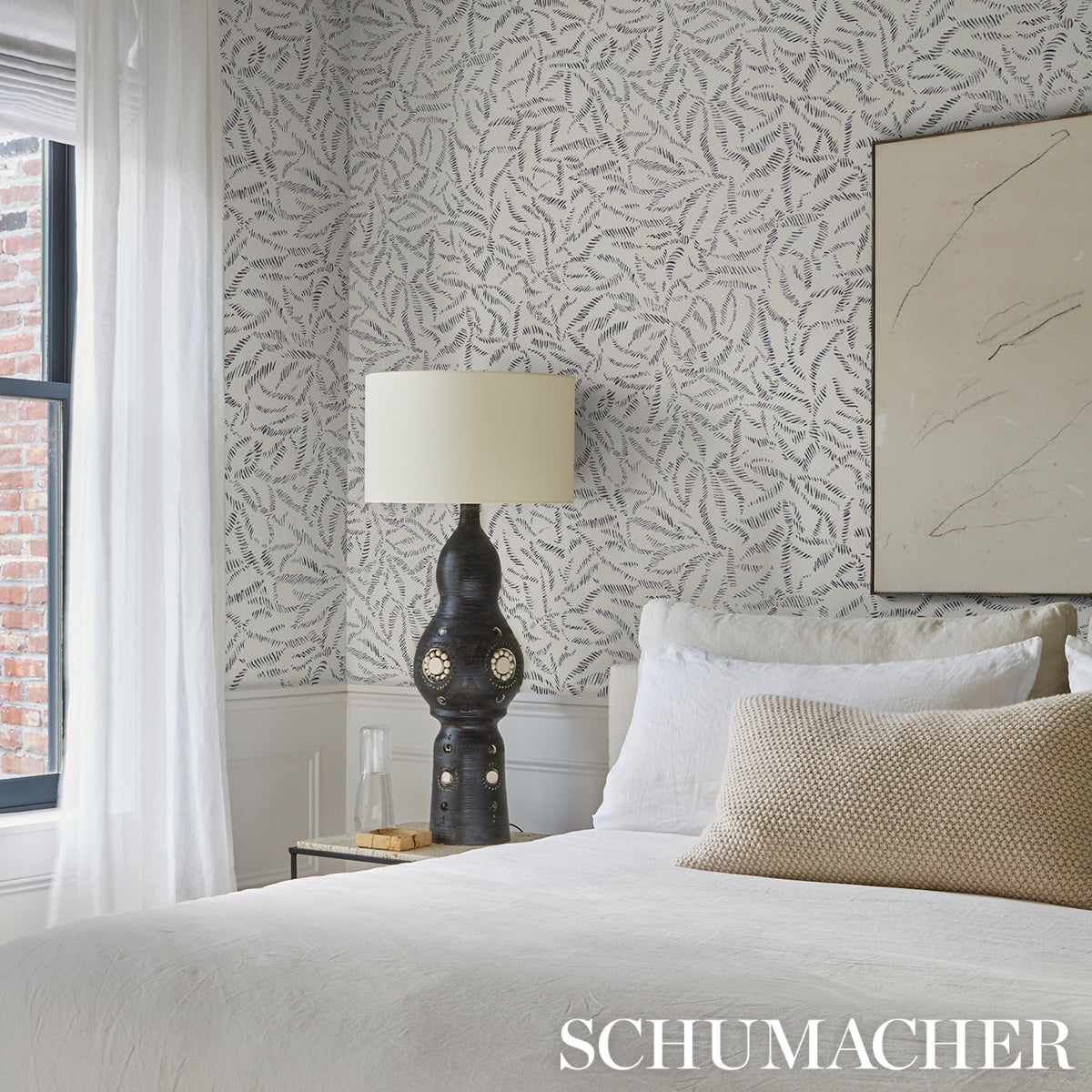 Schumacher Leaf Bloom Charcoal Wallpaper 5016390