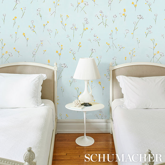 Schumacher Alex'S Floral Mist Blue Wallpaper 5016401