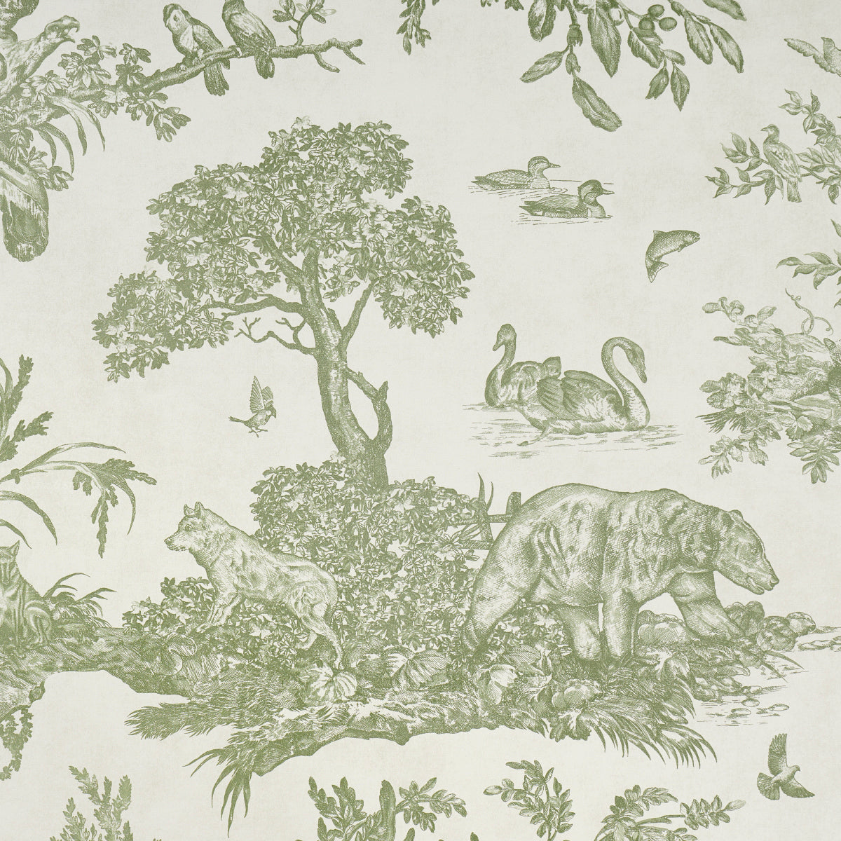 Schumacher Western Toile Olive Wallpaper Sample 5016441