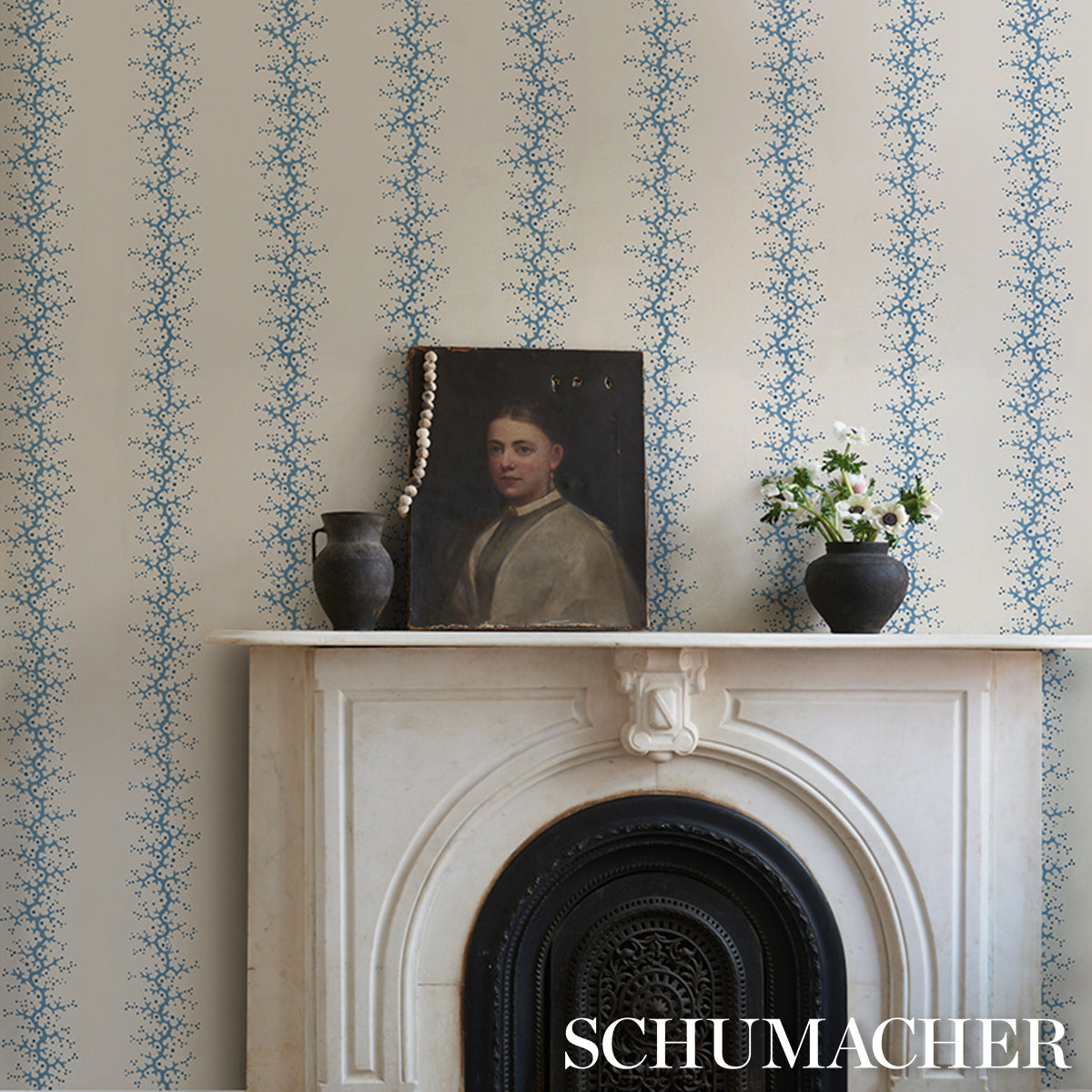 Schumacher Coral Stripe Blue Wallpaper 5016451