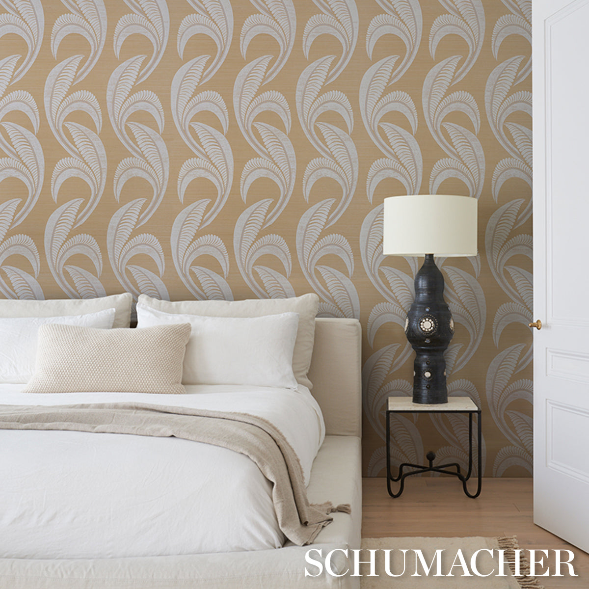 Schumacher Banana Leaf Sisal Oatmeal Wallpaper 5016550