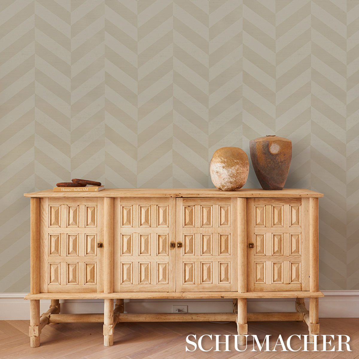 Schumacher Staggered Chevron Sisal Ivory Wallpaper 5016560