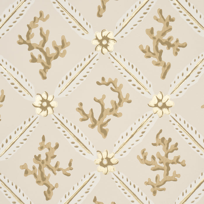 Schumacher Corail Leaf Trellis Champagne Wallpaper 5016640