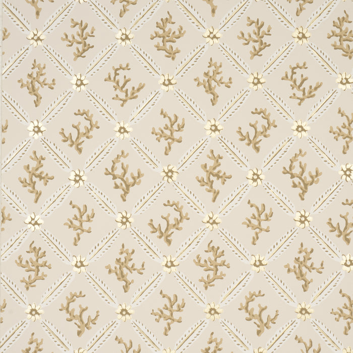 Schumacher Corail Leaf Trellis Champagne Wallpaper 5016640