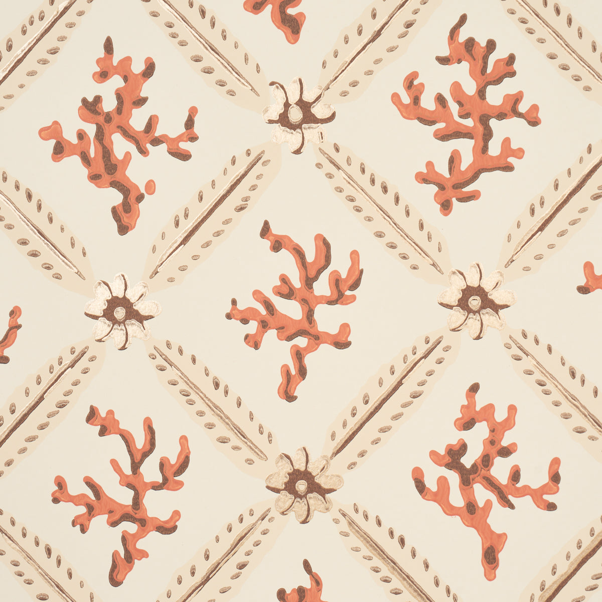 Schumacher Corail Leaf Trellis Coral Wallpaper 5016641