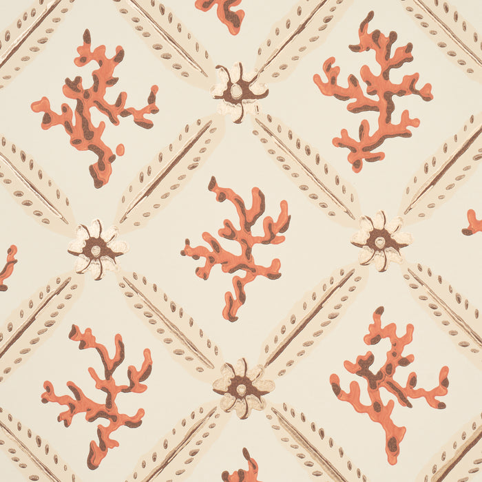 Schumacher Corail Leaf Trellis Coral Wallpaper 5016641