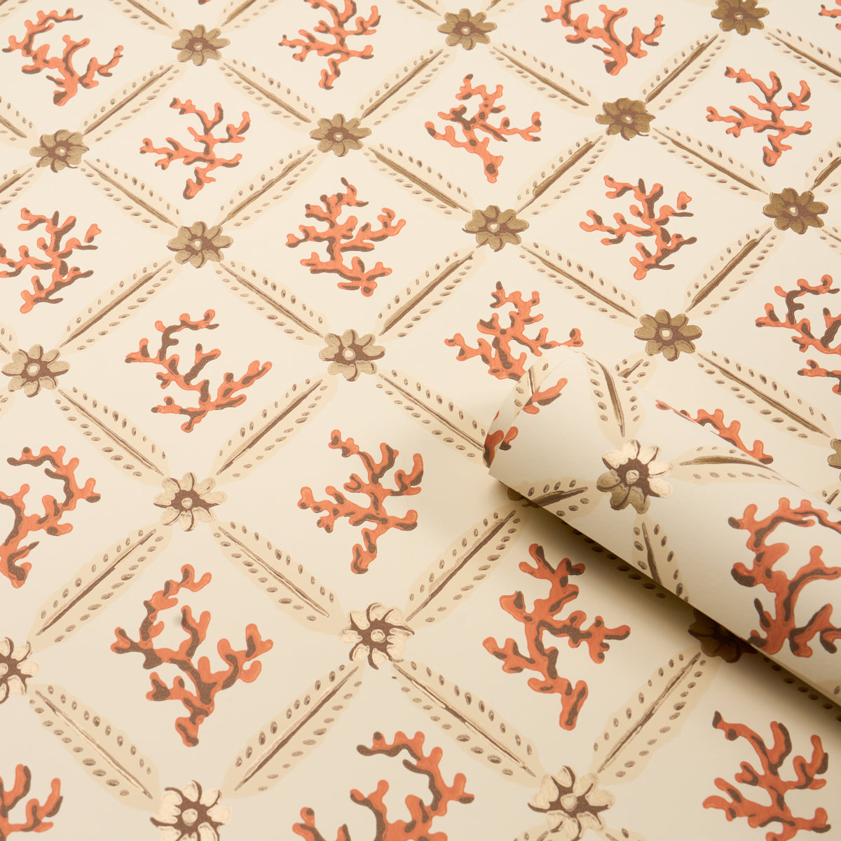 Schumacher Corail Leaf Trellis Coral Wallpaper 5016641