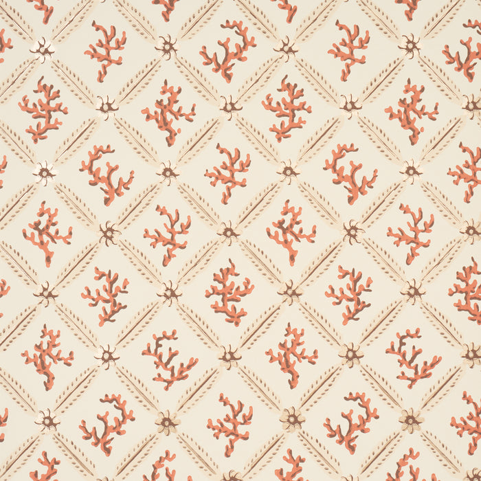 Schumacher Corail Leaf Trellis Coral Wallpaper 5016641