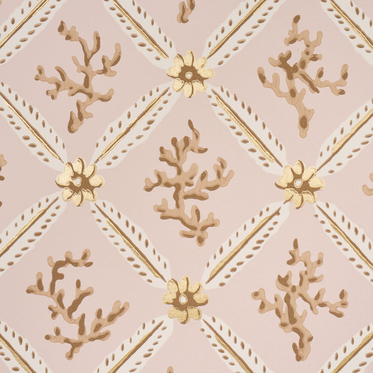 Schumacher Corail Leaf Trellis Blush Wallpaper 5016642