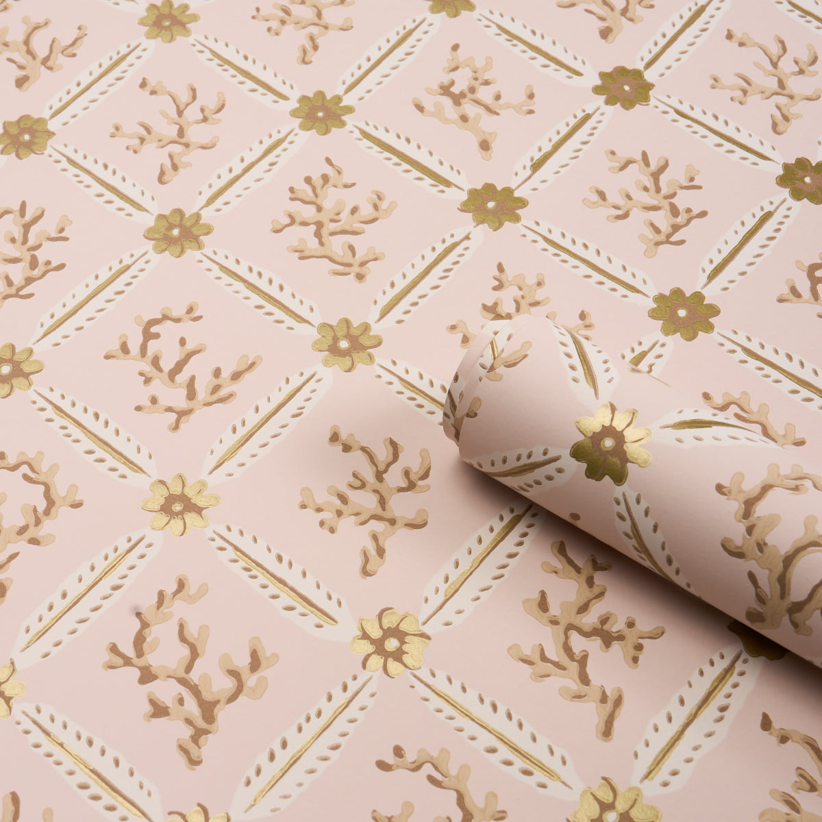 Schumacher Corail Leaf Trellis Blush Wallpaper 5016642