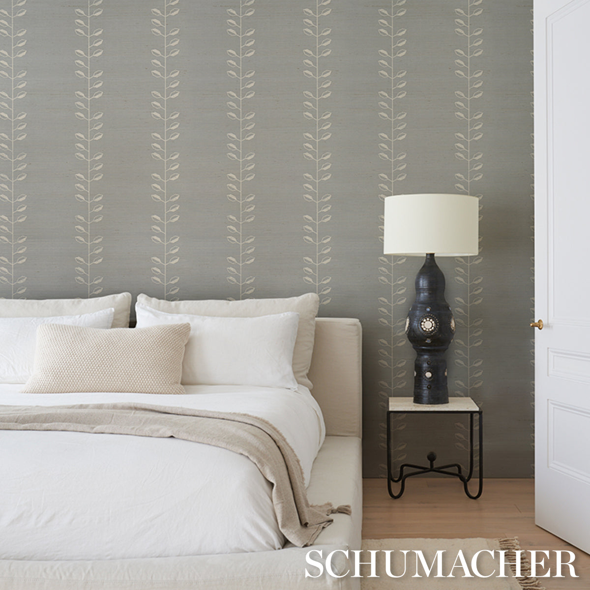 Schumacher Geo Leaf Sisal Mineral & Ivory Wallpaper 5016702