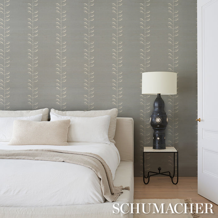 Schumacher Geo Leaf Sisal Mineral & Ivory Wallpaper Sample 5016702