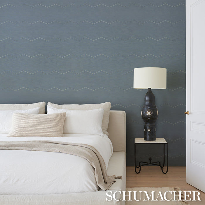 Schumacher Rivet Stripe Sisal Chambray Wallpaper Sample 5016710