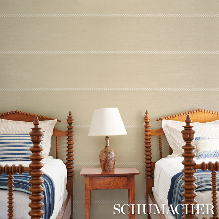 Schumacher Checkered Stripe Sisal Birch Wallpaper 5016751