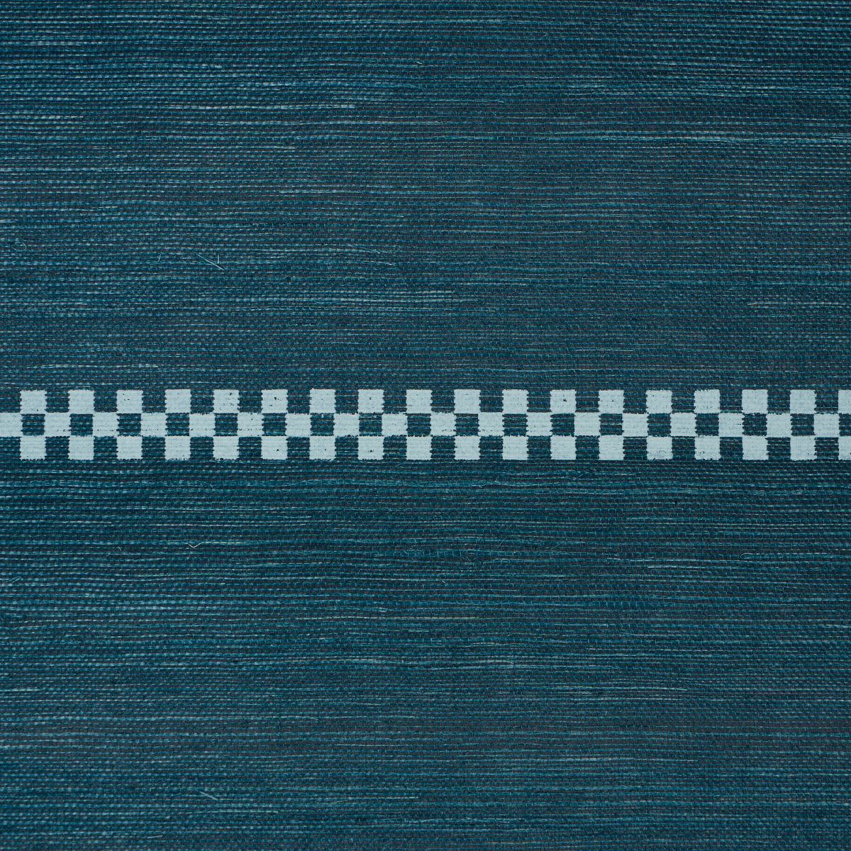 Schumacher Checkered Stripe Sisal Peacock Wallpaper 5016752