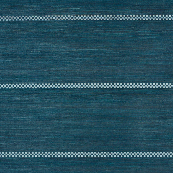 Schumacher Checkered Stripe Sisal Peacock Wallpaper 5016752