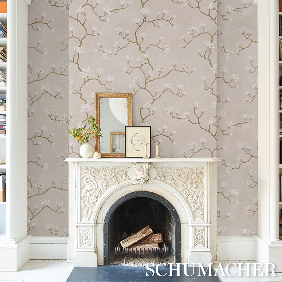 Schumacher Magnolia Tree Grisaille Wallpaper Sample 5016931