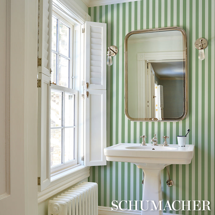 Schumacher Emma Stripe Apple Green Wallpaper 5017216