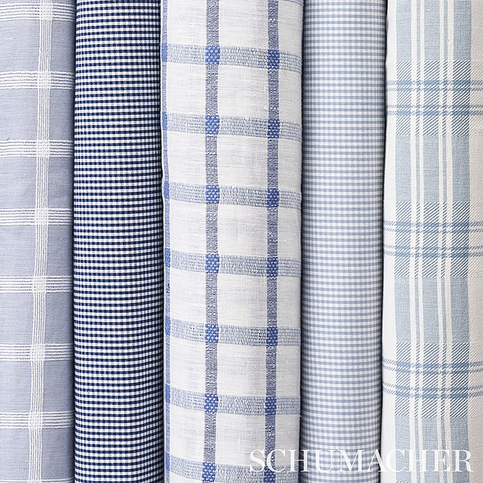 Schumacher Check Rustique Sky Fabric 50205