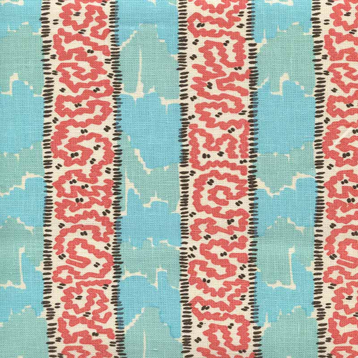 China Seas Bijou Stripe New Blue Brown New Shrimp Fabric Sample 5060-01