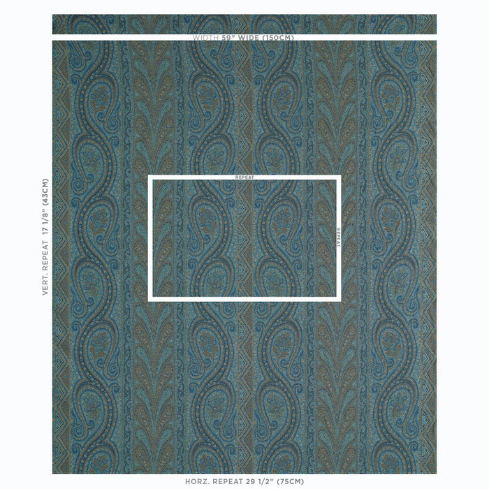 Schumacher Chatelaine Paisley Blue Fabric Sample 50774